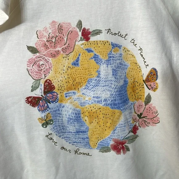 CARTERS NWT Girls Size 7 Split Sleeve T-shirt world globe cream yellow pink 🌎 - Picture 3 of 9
